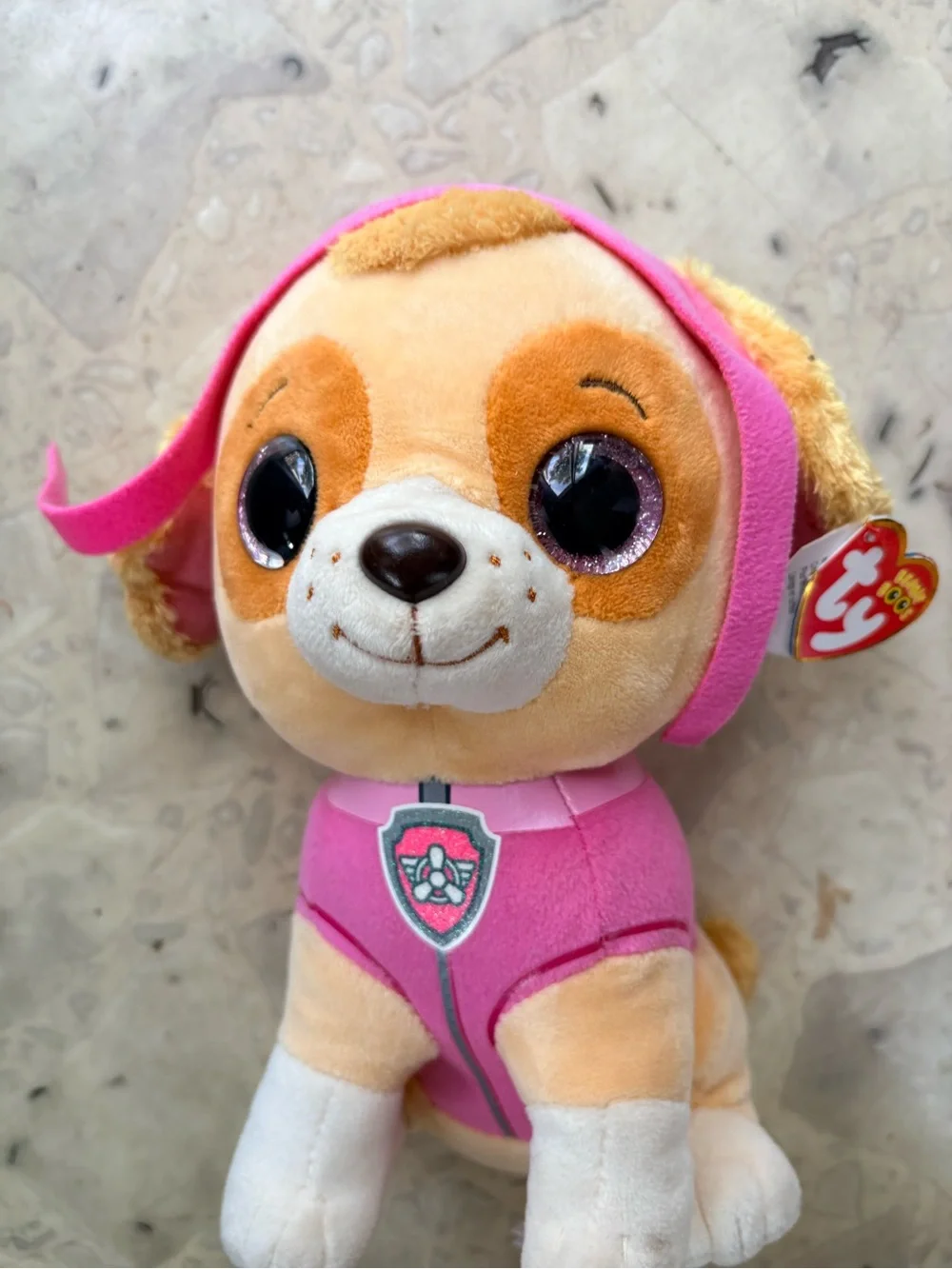 Ty Plush Paw Patrol Puppy in Bright Pink Outfit with Tan Fur